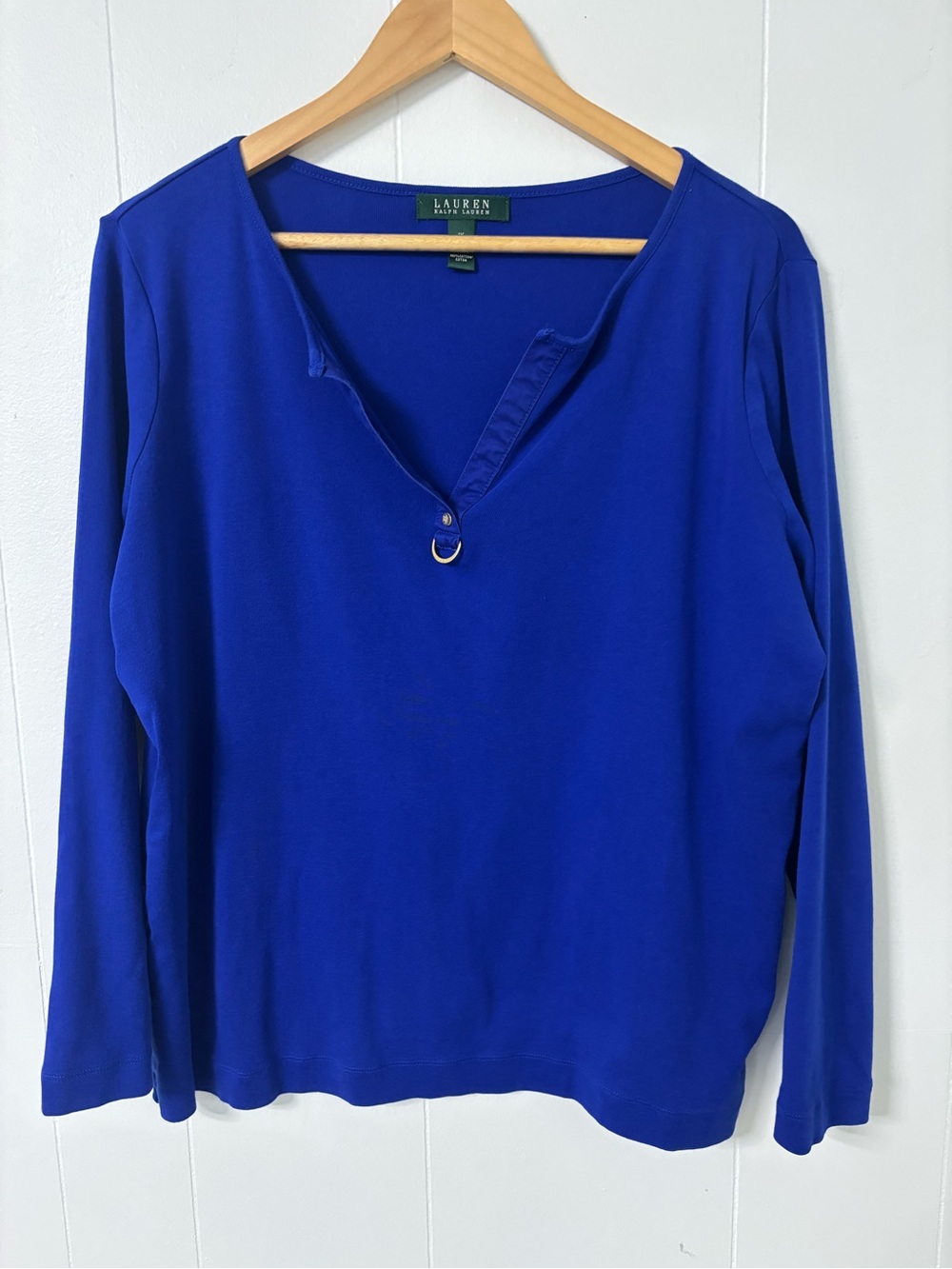 Ralph Lauren Women's Long-Sleeve Royal Blue Henley Top with Ring Detail